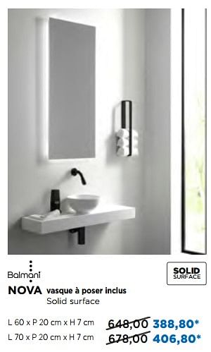 Promotions Lave-mains nova vasque à poser inclus solid surface - Balmani - Valide de 02/12/2018 à 26/12/2018 chez X2O