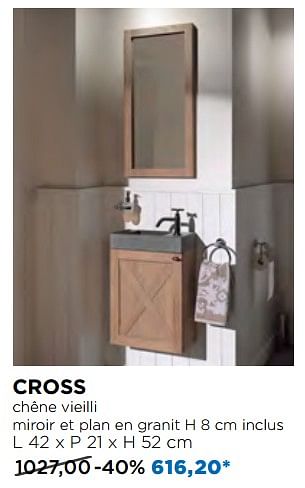 Promotions Meubles pour toilettes cross chêne vieilli miroir et plan en granit - Balmani - Valide de 02/12/2018 à 26/12/2018 chez X2O