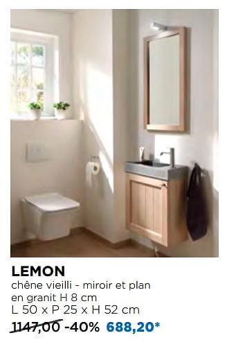 Promotions Meubles pour toilettes lemon chêne vieilli - miroir et plan en granit - Balmani - Valide de 02/12/2018 à 26/12/2018 chez X2O