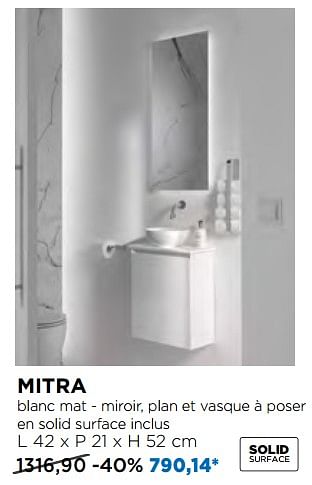 Promotions Meubles pour toilettes mitra blanc mat - miroir, plan et vasque à poser en solid surface - Balmani - Valide de 02/12/2018 à 26/12/2018 chez X2O