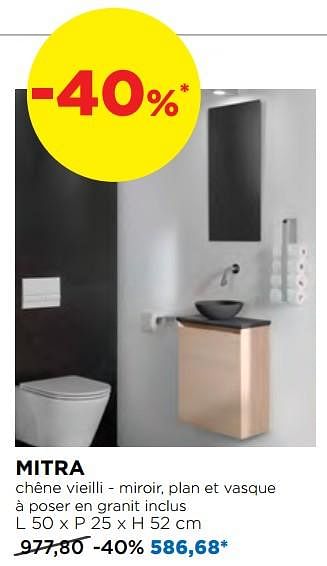 Promotions Meubles pour toilettes mitra chêne vieilli - miroir, plan et vasque à poser en granit - Balmani - Valide de 02/12/2018 à 26/12/2018 chez X2O