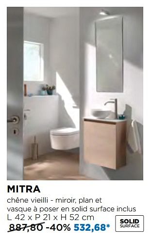 Promotions Meubles pour toilettes mitra chêne vieilli - miroir, plan et vasque à poser en solid surface - Balmani - Valide de 02/12/2018 à 26/12/2018 chez X2O