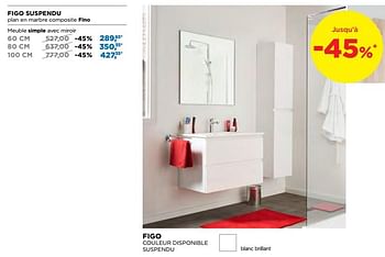Promotions Figo suspendu meuble simple avec miroir - Linie - Valide de 02/12/2018 à 26/12/2018 chez X2O