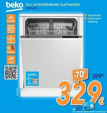 Promoties Beko full integreerbare vaatwasser din24215 - Beko - Geldig van 03/12/2018 tot 31/12/2018 bij Krefel