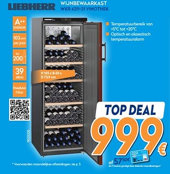 Promoties Liebherr wijnbewaarkast wkr 4211-21 vinothek - Liebherr - Geldig van 03/12/2018 tot 31/12/2018 bij Krefel