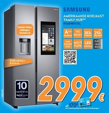 Promoties Samsung amerikaanse koelkast family hub rs68n8941sl - Samsung - Geldig van 03/12/2018 tot 31/12/2018 bij Krefel