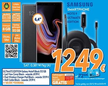 Promoties Samsung smartphone note 9 ultimate edition - Samsung - Geldig van 03/12/2018 tot 31/12/2018 bij Krefel