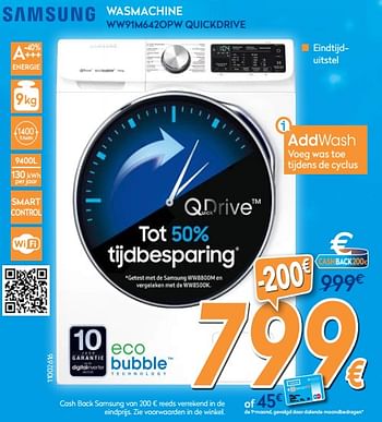 Promotions Samsung wasmachine ww91m642opw quickdrive - Samsung - Valide de 03/12/2018 à 31/12/2018 chez Krefel