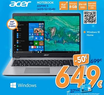 Promoties Acer notebook aspire 5 a515-52-554b - Acer - Geldig van 03/12/2018 tot 31/12/2018 bij Krefel