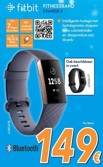 Promoties Fitbit fitnessband charge 3 - Fitbit - Geldig van 03/12/2018 tot 31/12/2018 bij Krefel