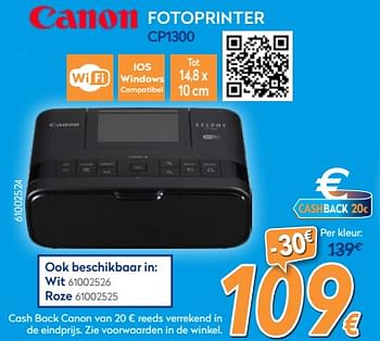 Promotions Canon fotoprinter cp1300 - Canon - Valide de 03/12/2018 à 31/12/2018 chez Krefel