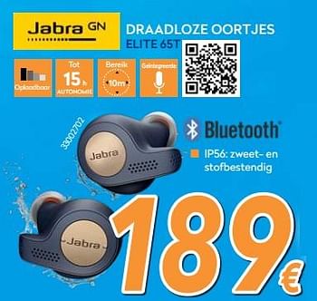 Promotions Jabra draadloze oortjes elite 65t - Jabra - Valide de 03/12/2018 à 31/12/2018 chez Krefel