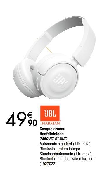 Promotions Jbl casque arceau hoofdtelefoon t450 bt blanc - JBL - Valide de 27/11/2018 à 24/12/2018 chez Cora