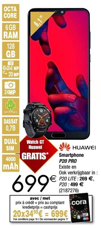 Promotions Huawei smartphone p20 pro - Huawei - Valide de 27/11/2018 à 24/12/2018 chez Cora
