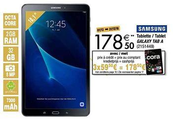 Promoties Samsung tablette tablet galaxy tab a - Samsung - Geldig van 27/11/2018 tot 24/12/2018 bij Cora