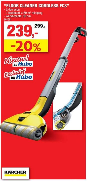 Promoties Kärcher floor cleaner cordless fc3 - Kärcher - Geldig van 28/11/2018 tot 09/12/2018 bij Hubo