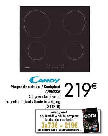 Promotions Candy plaque de cuisson - kookplaat ch64ccb - Candy - Valide de 27/11/2018 à 24/12/2018 chez Cora