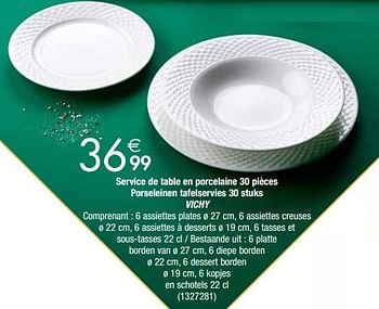 Promoties Service de table en porcelaine 30 pièces porseleinen tafelservies 30 stuks vichy - Vichy - Geldig van 27/11/2018 tot 24/12/2018 bij Cora