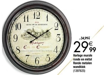 Promoties Horloge murale ronde en métal ronde metalen wandklok - Huismerk - Cora - Geldig van 27/11/2018 tot 24/12/2018 bij Cora