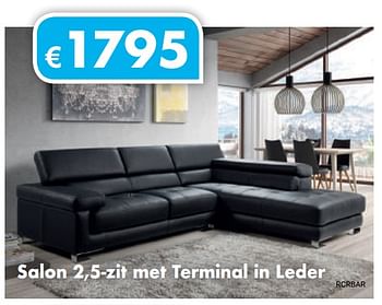 Promoties Salon 2,5-zit met terminal in leder - Huismerk - O & O Trendy Wonen - Geldig van 01/12/2018 tot 31/12/2018 bij O & O Trendy Wonen
