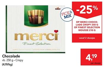 Promoties Chocolade crispy - MERCI - Geldig van 05/12/2018 tot 18/12/2018 bij Makro