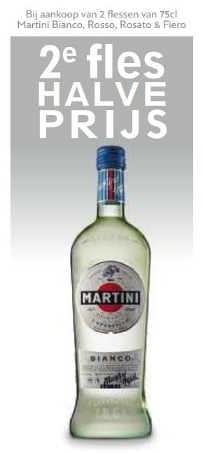 Promoties Aankoop van 2 flessen van 75cl martini bianco, rosso, rosato + fiero - Martini - Geldig van 05/12/2018 tot 18/12/2018 bij Makro