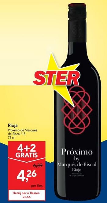 Promoties Rioja próximo de marqués de riscal `15 - Rode wijnen - Geldig van 05/12/2018 tot 18/12/2018 bij Makro