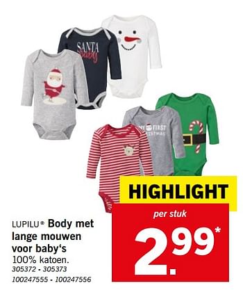 Promotions Body met lange mouwen voor baby`s - Lupilu - Valide de 01/12/2018 à 31/12/2018 chez Lidl