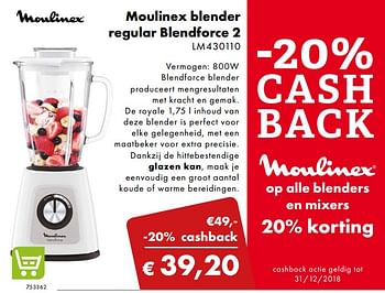 Promoties Moulinex blender regular blendforce 2 lm430110 - Moulinex - Geldig van 02/12/2018 tot 06/01/2019 bij Multi Bazar