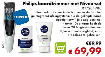 Promoties Philips baardtrimmer met nivea-set bt7204-80 - Philips - Geldig van 02/12/2018 tot 06/01/2019 bij Multi Bazar