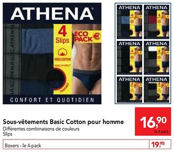 Promotions Sous-vêtements basic cotton pour homme - Athena - Valide de 05/12/2018 à 18/12/2018 chez Makro