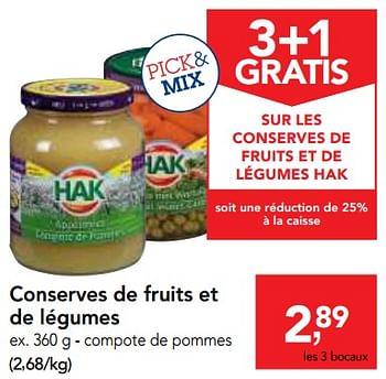 Promotions Conserves de fruits et de légumes - Hak - Valide de 05/12/2018 à 18/12/2018 chez Makro