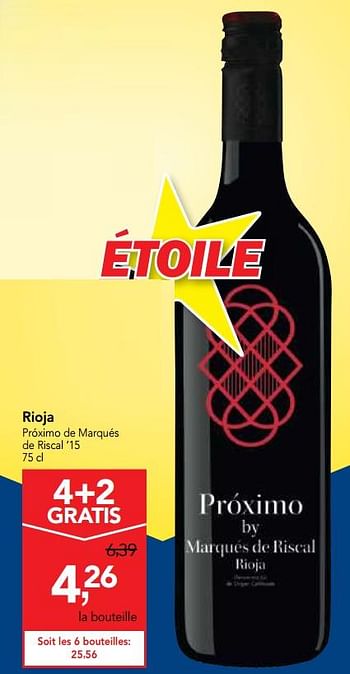 Promotions Rioja próximo de marqués de riscal `15 - Vins rouges - Valide de 05/12/2018 à 18/12/2018 chez Makro