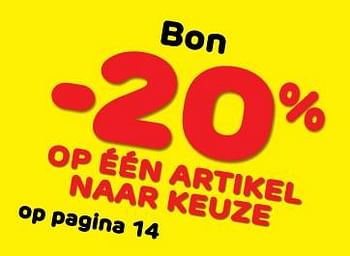 Promoties Bon -20% op één artikel naar keuze - Huismerk - BricoPlanit - Geldig van 05/12/2018 tot 31/12/2018 bij BricoPlanit