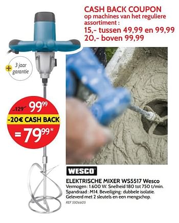 Promoties Elektrische mixer ws5517 wesco - Wesco - Geldig van 05/12/2018 tot 31/12/2018 bij BricoPlanit