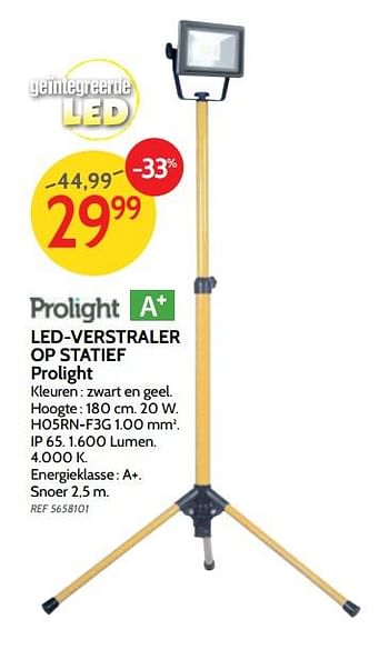 Promoties Led-verstraler op statief prolight - Prolight - Geldig van 05/12/2018 tot 31/12/2018 bij BricoPlanit