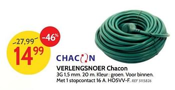 Promoties Verlengsnoer chacon - Chacon - Geldig van 05/12/2018 tot 31/12/2018 bij BricoPlanit