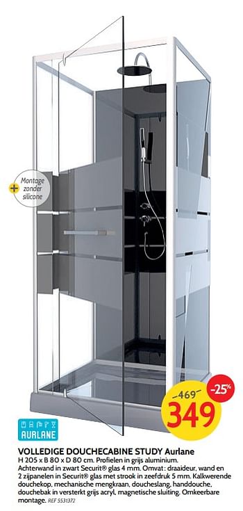 Promoties Volledige douchecabine study aurlane - Aurlane - Geldig van 05/12/2018 tot 31/12/2018 bij BricoPlanit