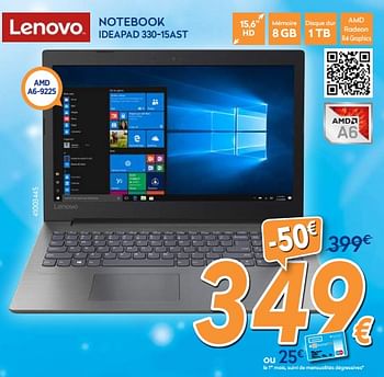 Promotions Lenovo notebook ideapad 330-15ast - Lenovo - Valide de 03/12/2018 à 31/12/2018 chez Krefel