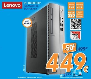Promoties Lenovo pc desktop ideacentre 310s-08asr - Lenovo - Geldig van 03/12/2018 tot 31/12/2018 bij Krefel