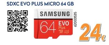 Promoties Samsung cartes mémoire sdxc evo plus micro 64 gb - Samsung - Geldig van 03/12/2018 tot 31/12/2018 bij Krefel