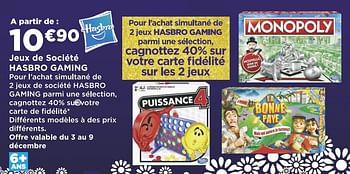 Promotions Jeux de société hasbro gaming - Hasbro - Valide de 27/11/2018 à 09/12/2018 chez Super Casino