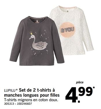 Promotions Set de 2 t-shirts à manches longues pour filles - Lupilu - Valide de 01/12/2018 à 31/12/2018 chez Lidl