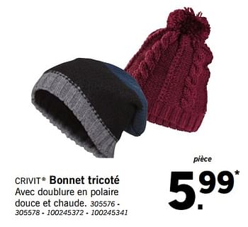 Promotions Bonnet tricoté - Crivit - Valide de 01/12/2018 à 31/12/2018 chez Lidl