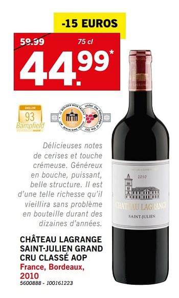 Promotions Château lagrange saint-julien grand cru classé aop - Vins rouges - Valide de 01/12/2018 à 31/12/2018 chez Lidl
