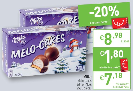 Promotions Milka melo-cakes edition noël - Milka - Valide de 04/12/2018 à 09/12/2018 chez Intermarche