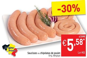 Promotions Saucisses ou chipolatas de poulet - Produit maison - Intermarche - Valide de 04/12/2018 à 09/12/2018 chez Intermarche
