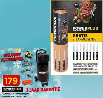 Promotions Powerplus compressor 1100w-1.5hp-50l - Powerplus - Valide de 04/12/2018 à 31/12/2018 chez Bouwcenter Frans Vlaeminck