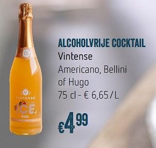 Promoties Alcoholvrije cocktail vintense americano, bellini - Vintense - Geldig van 28/11/2018 tot 31/12/2018 bij Delhaize