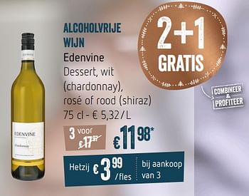 Promoties Alcoholvrije wijn edenvine dessert, wit - Witte wijnen - Geldig van 28/11/2018 tot 31/12/2018 bij Delhaize
